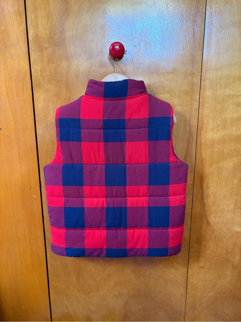 Red and Navy Buffalo Plaid Puffer Vest - Picture 2 of 3